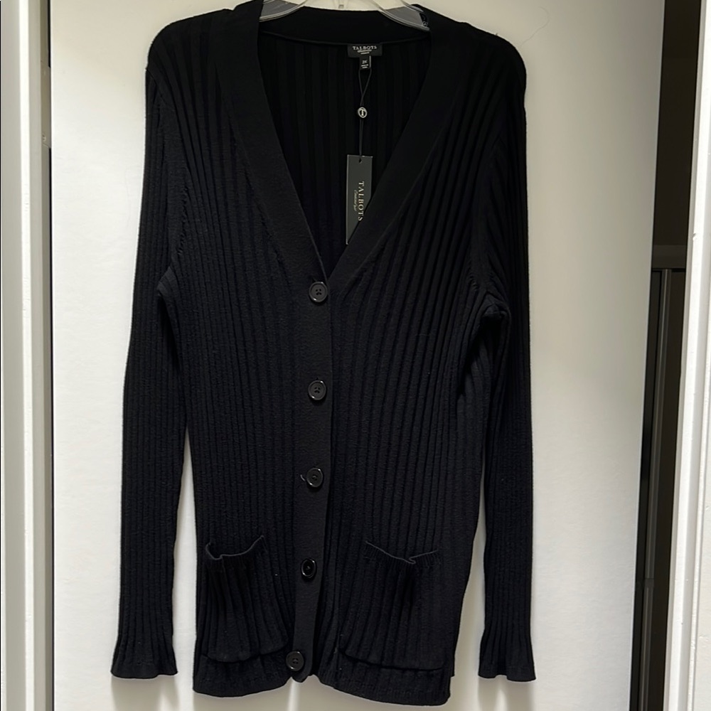 Talbots’s Black Classic Ribbed Cardigan Sweater